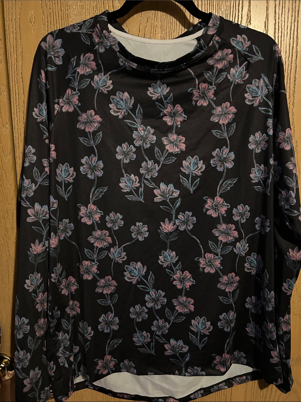Women’s Black Floral Long-Sleeve Top - Pink/Blue Flowers activewear bike shirt